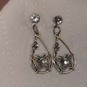 Elegant Silver Butterfly Earrings crystal dangle drop NEW